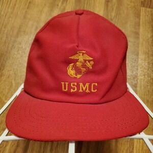 Vintage USMC Hat Adult‎ Snapback Red U.S Marine Corps Logo USA Made